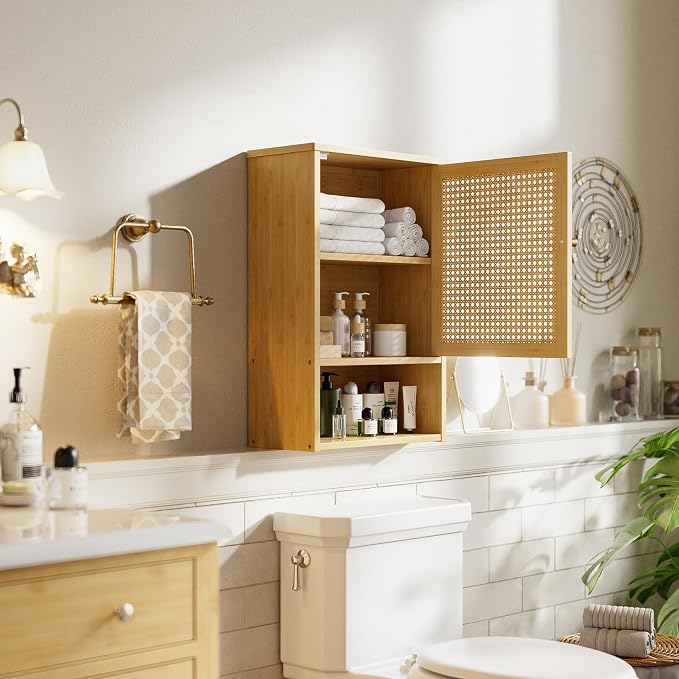 Bathroom Wall Cabinet, Bamboo Over-The-Toilet Storage Organizer - Image 2