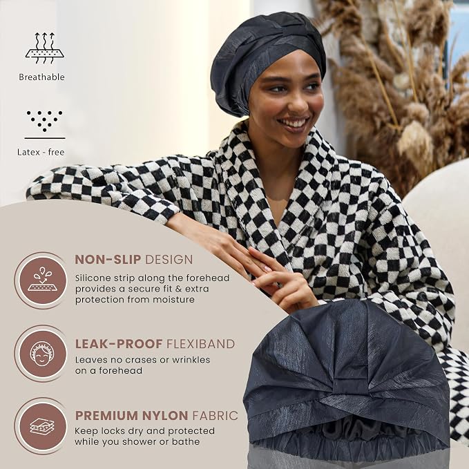 Reusable Shower Cap for Women Reusable Waterproof – Leakproof, Nonslip Hair Cap - Image 3