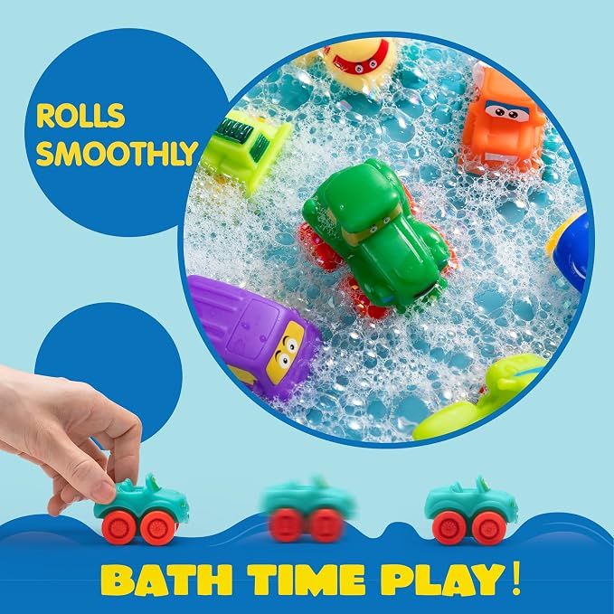 JOYIN Cartoon Cars, Soft Rubber Toy Car Set, Mini Vehicles, Bath Toy Car - Image 3