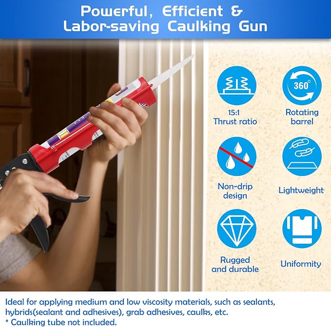 Drip-free Caulking Gun Ratchet Rod Caulk Gun Applicator 15:1 Thrust Ratio - Image 2