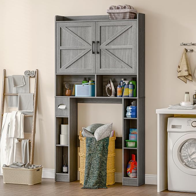 Over The Toilet Storage Cabinet, Farmhouse Toilet Cabinet Rack - Image 5