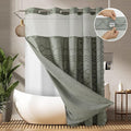 Long No Hook Tufted Chevron Striped Shower Curtain by PANGSINNEDirect