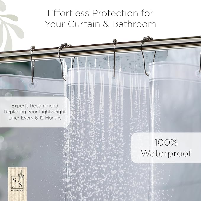 Stitch & Stone Shower Curtain Liner, Premium Lightweight Durable Waterproof 4g - Image 5
