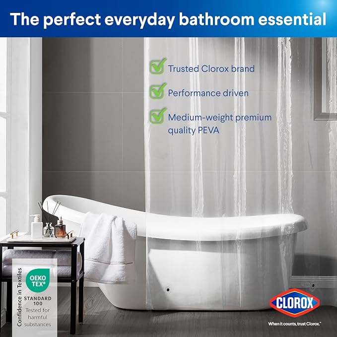 CLOROX Shower Curtain Liner, Premium Medium-Weight Durable Waterproof 6g PEVA - Image 9