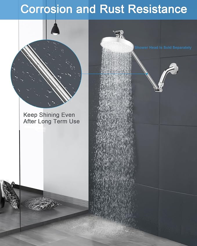 15 Inch Extra Long Adjustable Shower Head Extension Arm - Image 8