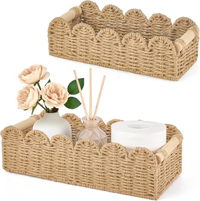 Dahey 2 Pcs Woven Paper Rope Toilet Paper Storage Basket by Dahey