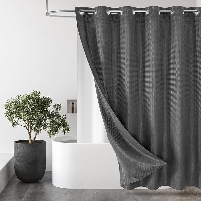 MitoVilla Grey Long Shower Curtain Liner Set 72 x 80, No Hooks Needed 80 inch by MitoVilla