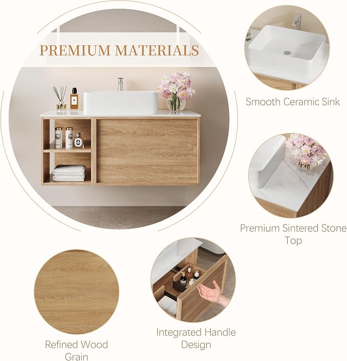 Floating Bathroom Vanity with Sink and Multi-Storage Cabinet, 36-Inch - Image 4