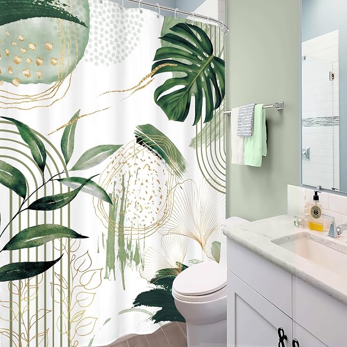 Green Boho Shower Curtain 72Wx96H Extra Long Sage Green Modern Mid Century - Image 4