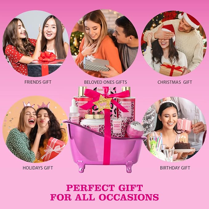 bath body Gifts for Her Home Bath Spa Gift Basket for Women Sweet Berry Bath - Image 5