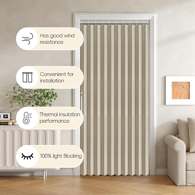 Accordian Door Curtain, 100% Blackout Folding Magnetic Doorway Curtains - Image 8
