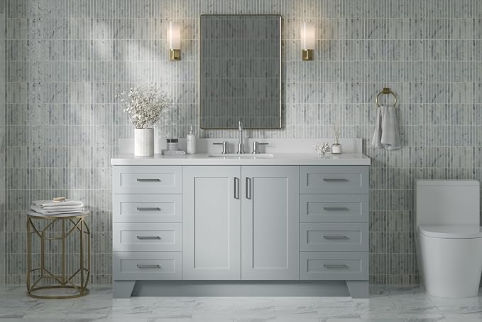 ARIEL Taylor 67" Grey Bathroom Vanity, 1.5" Edge Pure White Quartz Countertop & - Image 2