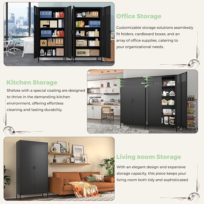 COFaR 5 Tier Black Metal Storage Cabinet, Free Standing - Image 5