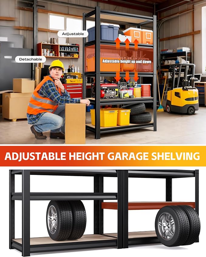 Set of 3 Garage Shelving 5-Tier Heavy Duty Storage Shelves, Adjustable Metal - Image 5