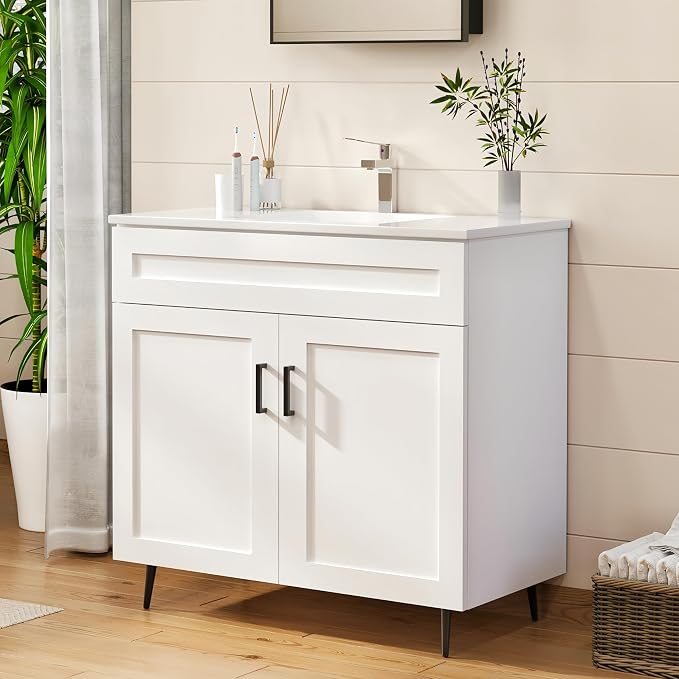 24/30/36IN Bathroom Vanities-Bathroom Sink Cabinet, Equipped Ceramic Sink by LDarqeer