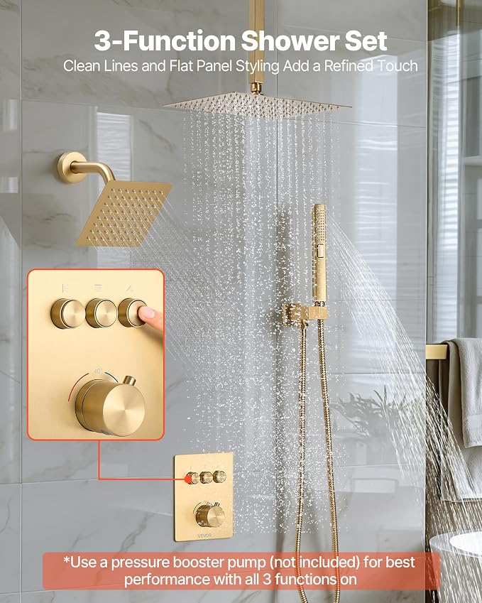 VEVOR Shower Faucet Set, 12 Inch Thermostatic Ceiling Mount Rainfall Shower - Image 2