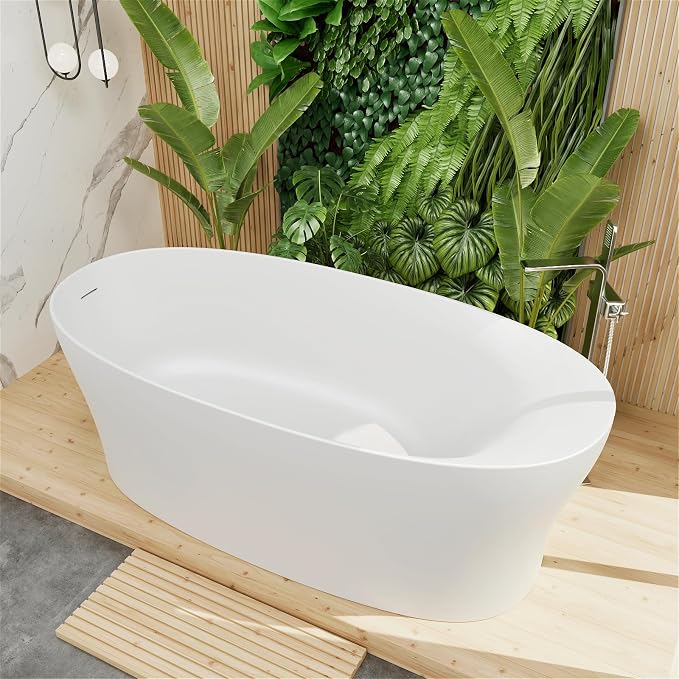 GIVINGTREE 63'' Freestanding Solid Surface Resin Stone Bathtub, Contemporary by GIVINGTREE