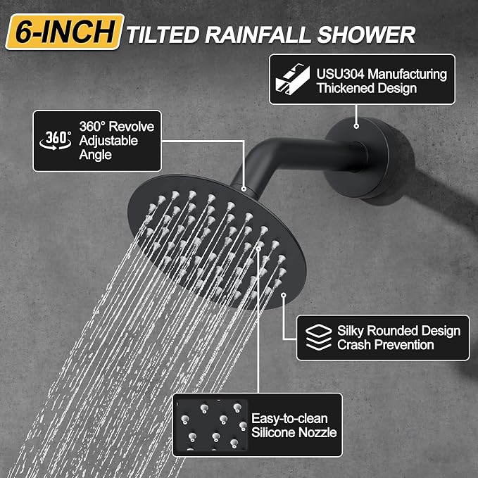 Shower Faucet Set Matte Black Shower System, Round Rain Shower Head and - Image 5