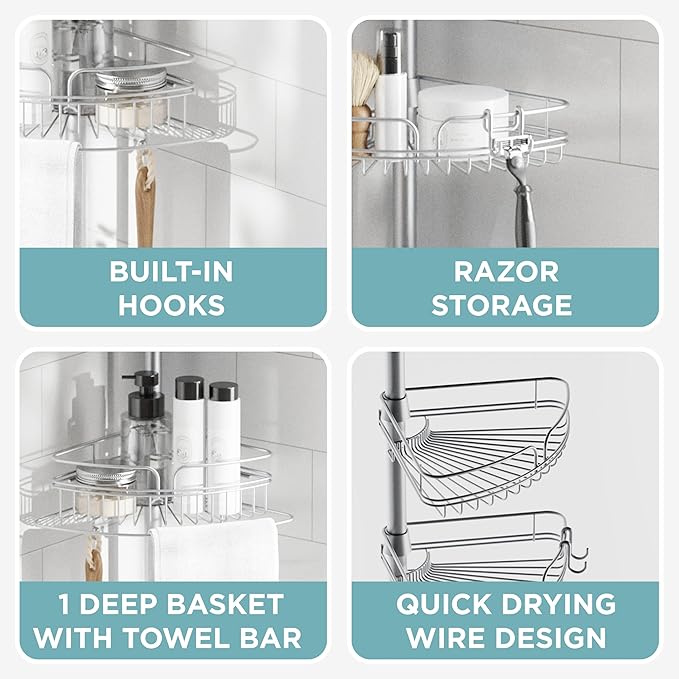 Zenna Home Tension Pole Shower Caddy Corner Organizer, Adjustable Standing - Image 6
