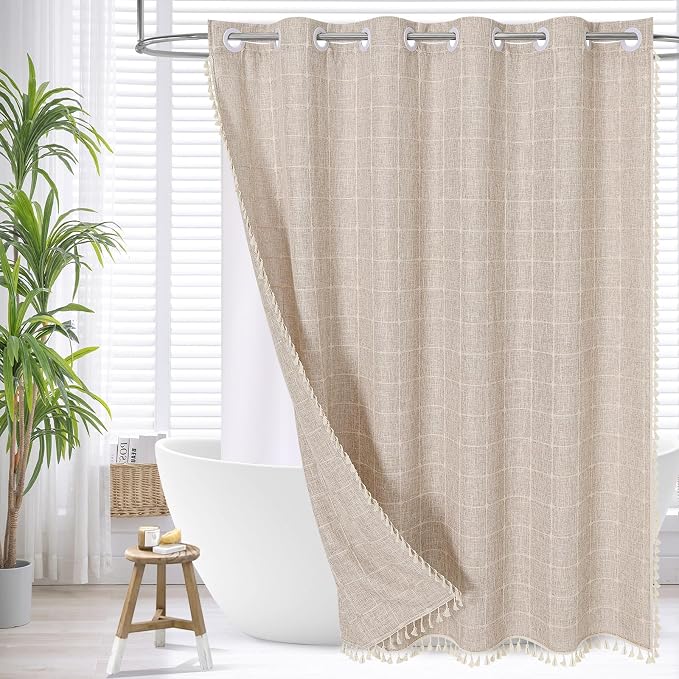 MitoVilla No Hooks Needed Boho Farmhouse Shower Curtain by MitoVilla