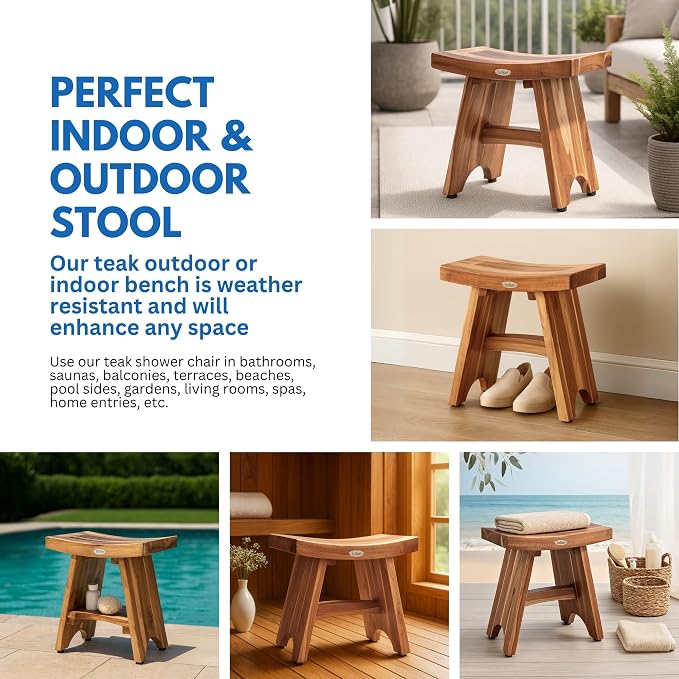 EcoDecors Teak Shower Bench 18", 300 lb Capacity – Waterproof Wood Bath Seat - Image 6