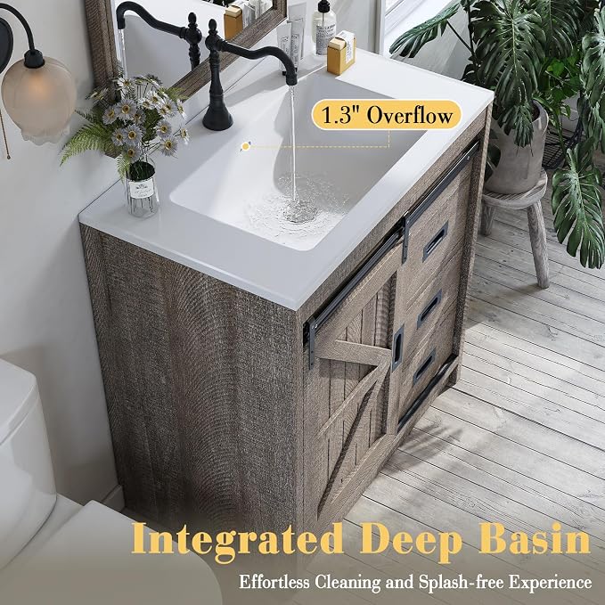 31" Farmhouse Sliding Barn Door Bathroom Vanity - Image 4