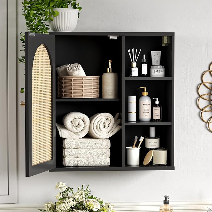 Rattan Bathroom Wall Cabinet, Boho Medicine Wall Cabinets - Image 3