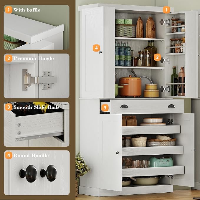 IRONCK Kitchen Pantry Cabinet 72" Height, Freestanding Cupboard - Image 8