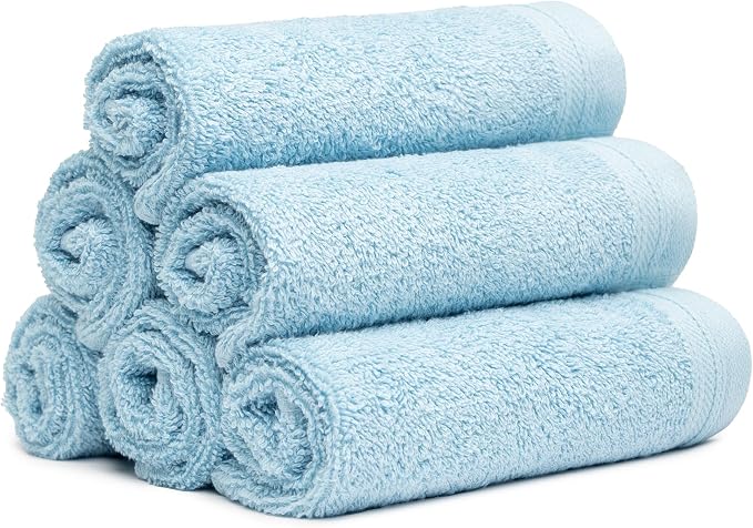 100% Cotton Washcloths Set 13” x 13” | Sky Blue Towels | Set of 6 Ultra Soft - Image 5