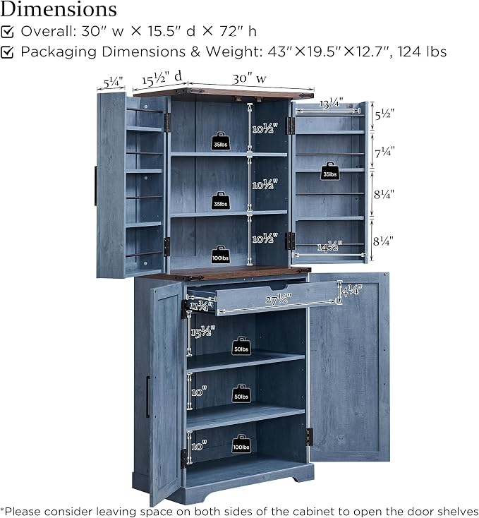 ACCOHOHO 72" Tall Kitchen Pantry, Farmhouse Storage Cabinet - Image 6