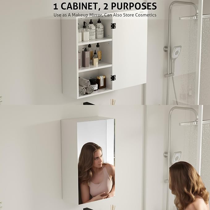 eclife 24" Bathroom Medicine Cabinet W/Mirror, Single Door Bathroom White Wall - Image 4