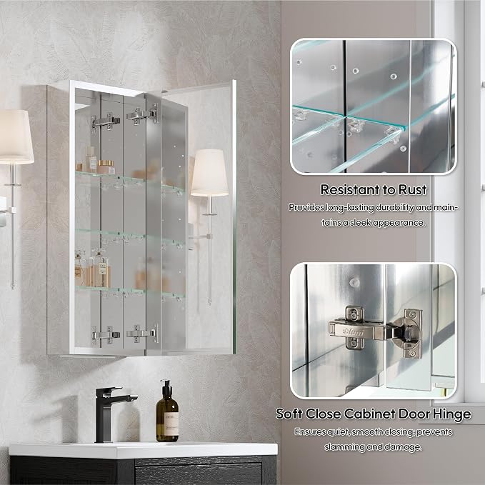 WELLFOR 12" x 30" Bathroom Medicine Cabinet, Anodized Chrome Aluminum Frame - Image 7