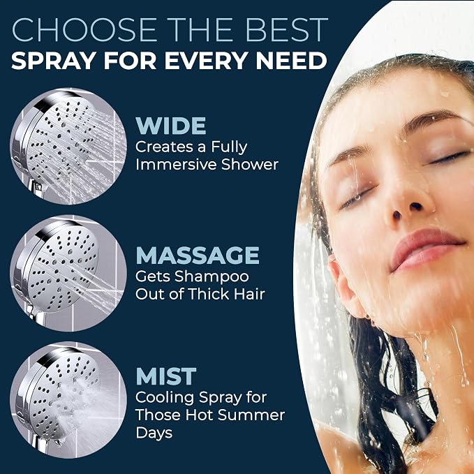 HammerHead Showers Dual Shower Head Combo, 8-Inch Rainfall & 3-Flow Handheld - Image 4