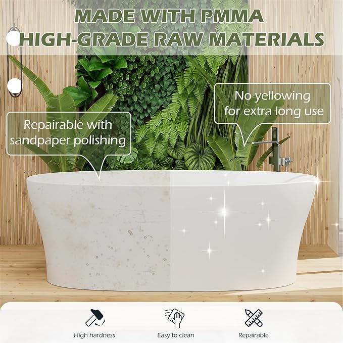 GIVINGTREE 63'' Freestanding Solid Surface Resin Stone Bathtub, Contemporary - Image 4