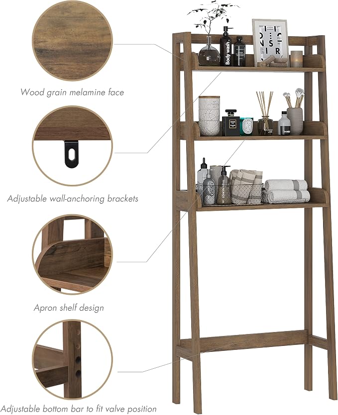 UTEX Over The Toilet Storage Shelf, 3-Tier Over Toilet Bathroom Organizer - Image 5