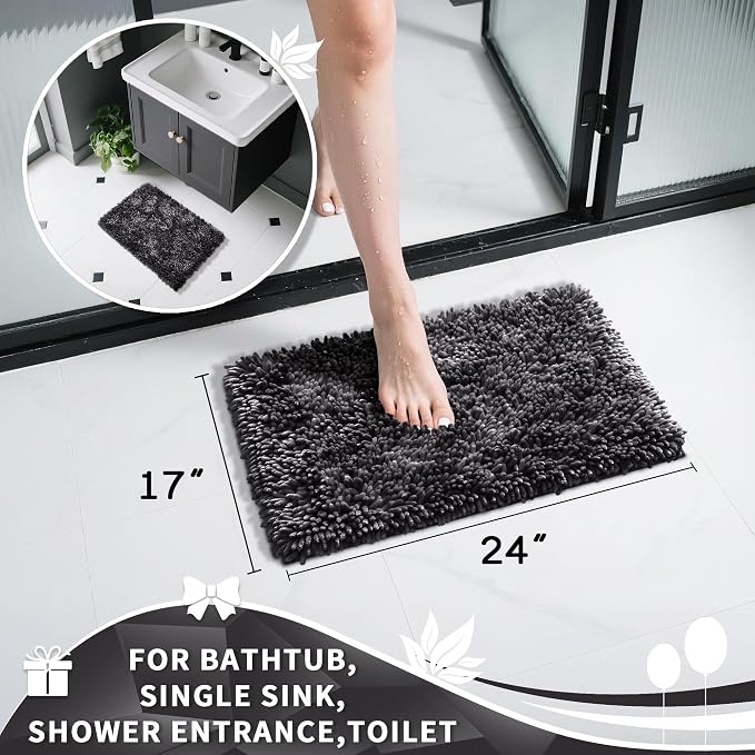 Yimobra Chenille Bathroom Rugs Non Slip, Extra Thick Soft Absorbent Bath Rug - Image 4