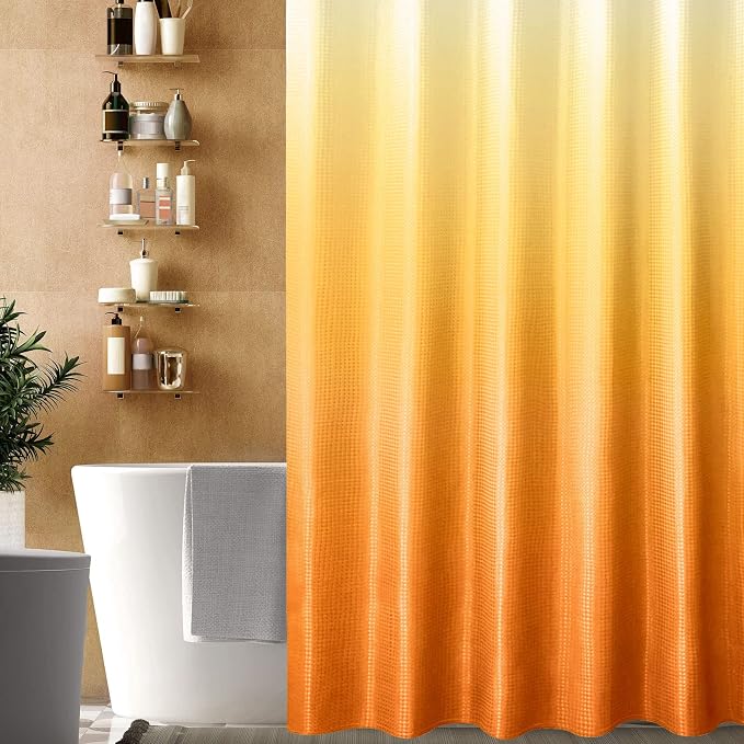 Gibelle Orange Shower Curtain, Ombre Waffle Weave Fabric Shower Curtain - Image 6