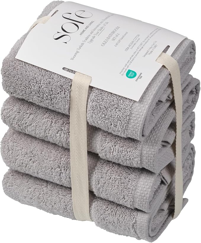 SOFE H&L | Olea Luxury Turkish Cotton Hand Towels Set of 4 Cool Gray | Premium - Image 7
