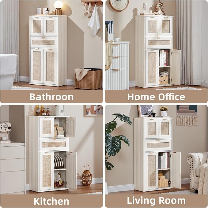LEYAOYAO 48" Tall Storage Cabinet, Rattan Bathroom Floor Cabinets - Image 7