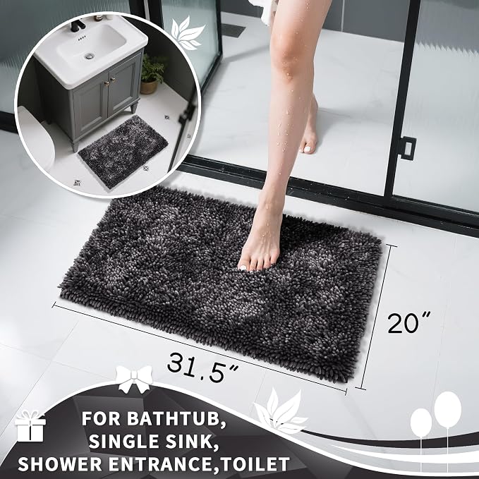 Yimobra Chenille Bathroom Rugs Non Slip, Extra Thick Soft Absorbent Bath Rug - Image 4