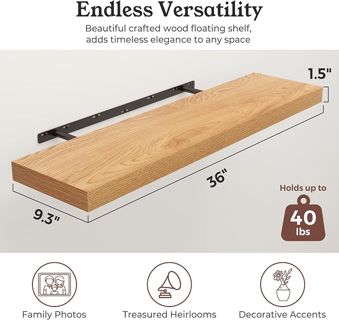 Floating Shelves for Wall, 9.3" Deep Wall Mounted Wood Shelves for Bathroom - Image 2