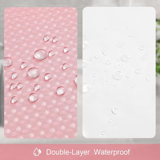 3 in 1 Long Pink Shower Curtain Set-72 W x 78 H, Modern Waffle and PEVA Liner - Image 6