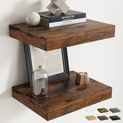 16 Inch Floating Shelves for Wall 2 Pack, Easy Install Engineered Wood Storage by Marsmiles