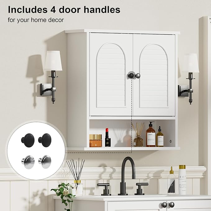 Medicine Cabinet for Bathroom, 2 Doors White Bathroom Wall Cabinet - Image 6
