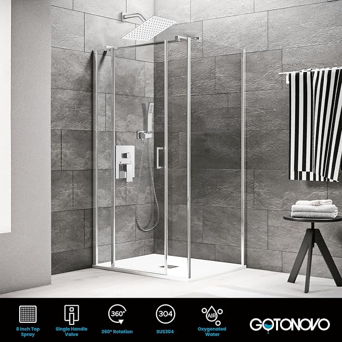 gotonovo Rainfall Bathroom Shower System Rain Shower Head and Handle Set Wall - Image 5