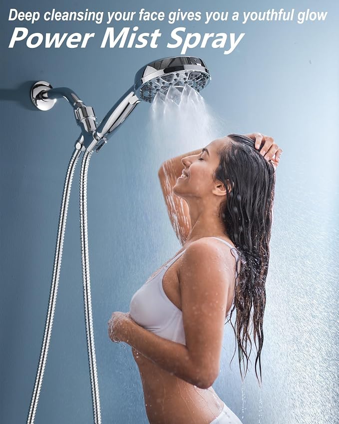 Shower Head With Handheld 7 Settings High Pressure, Built-in Power Wash to - Image 2