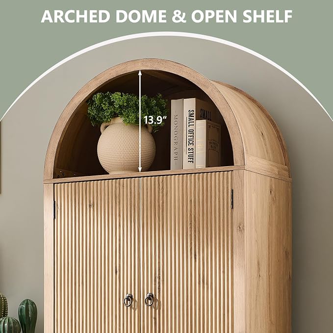 71" Tall Arched Bathroom Storage Cabinet, Modern Fluted Storage Cabinet w/Doors - Image 5