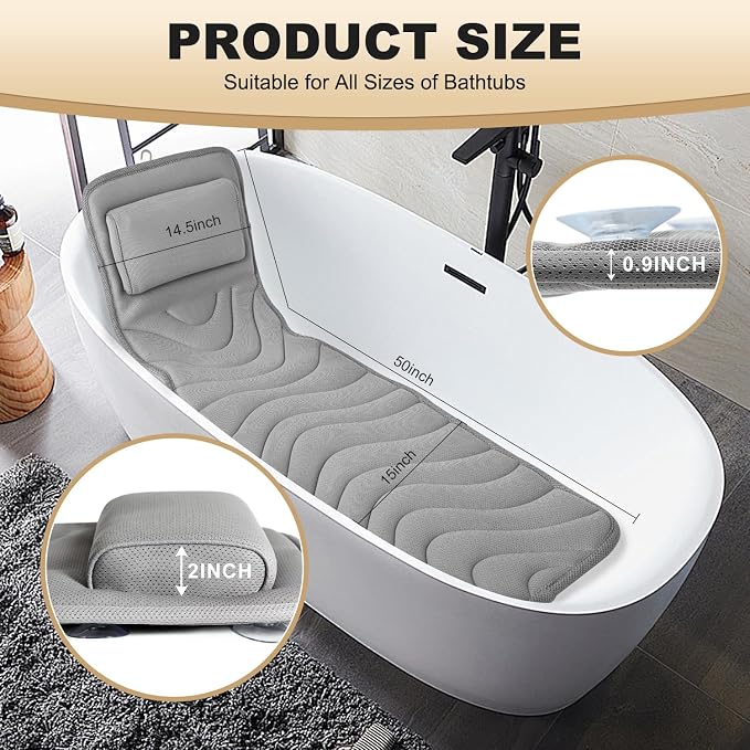 Full Body Bath Pillow for Bathtub, Non-Slip Bath Pillows for Tub, Spa Bathtub - Image 6