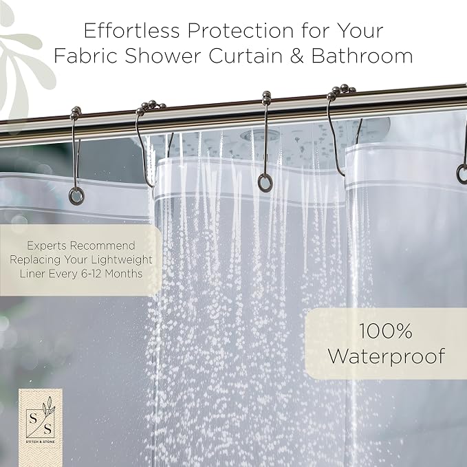 Stitch & Stone Shower Curtain Liner, Premium Heavyweight Durable Waterproof 8g - Image 5