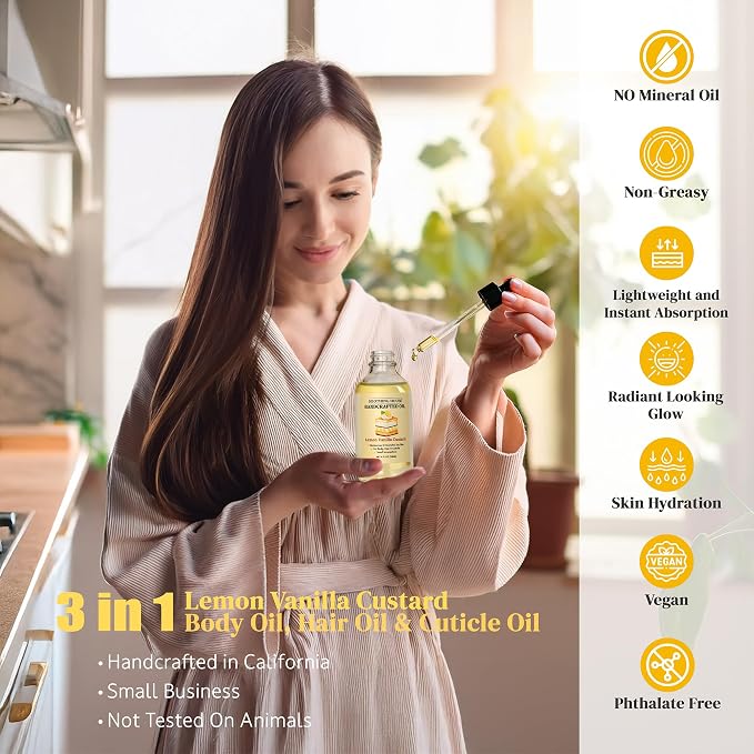Lemon Vanilla Custard Oil with All-Natural Moisturizing Body Oil - Image 4